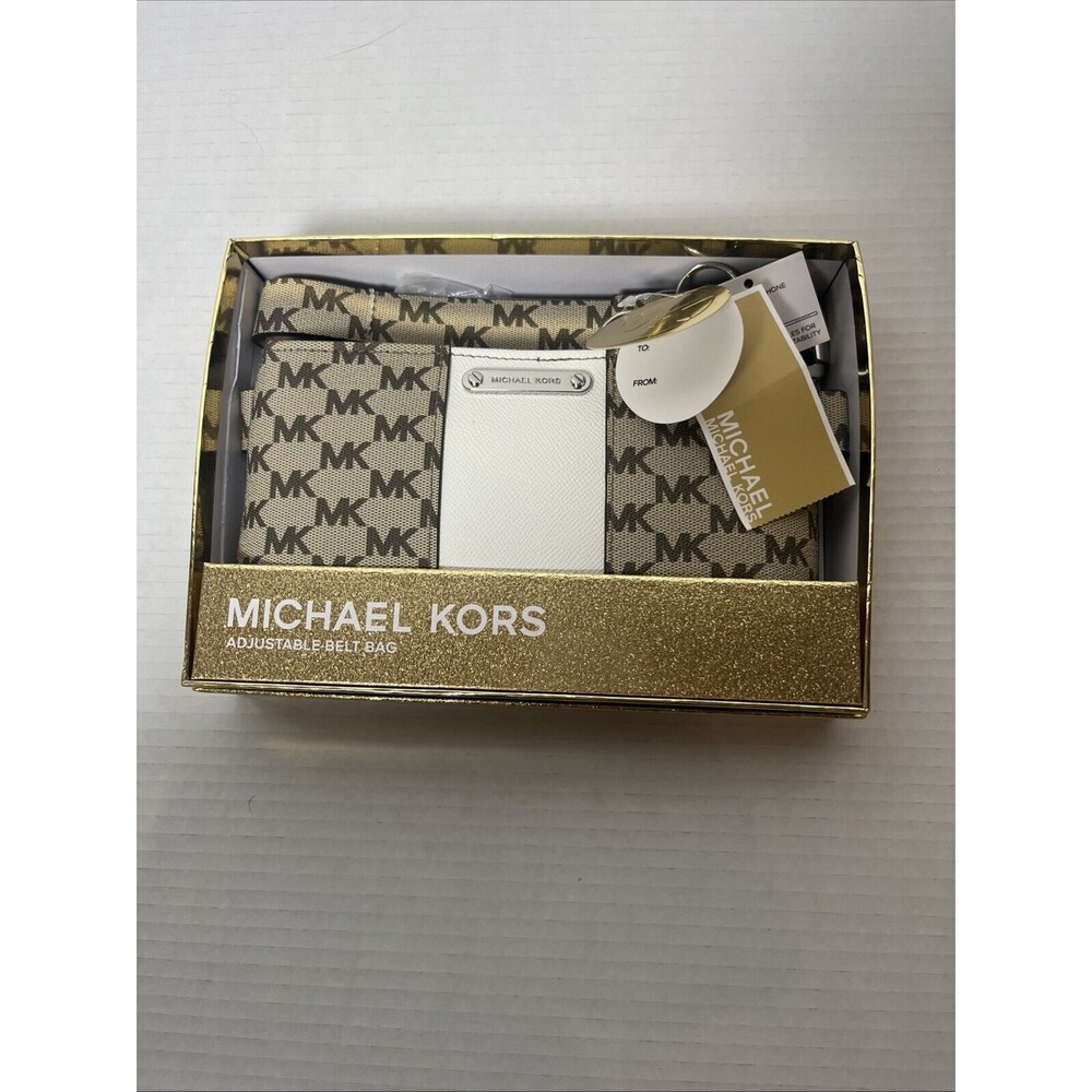 NEW Michael Kors‎ Belt Bag MK Logo Brown Gift Set Size S/M Adjustable